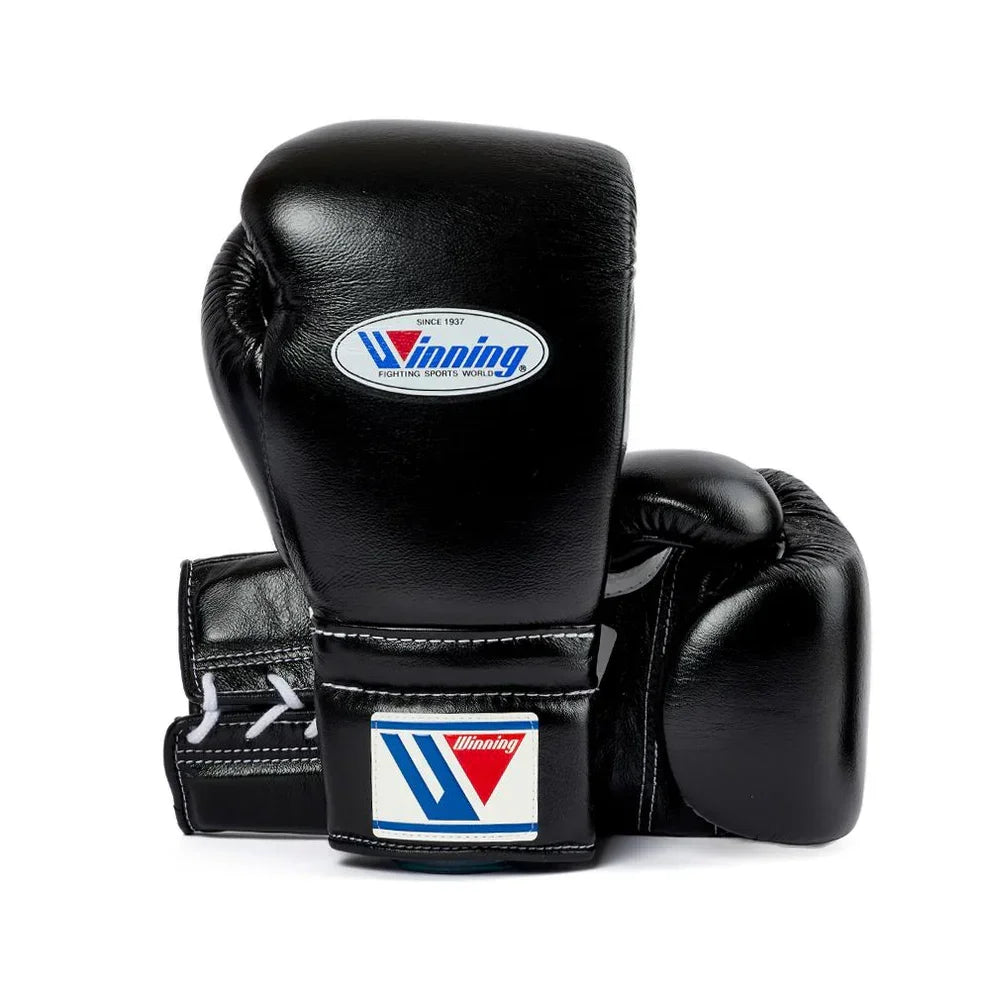 Image of Winning Black Boxing Gloves - Lace-Up