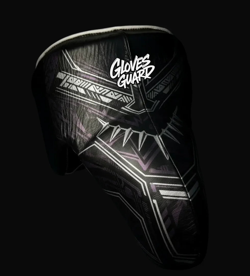 Black guardwith white design and 'Gloves Guard' branding on a black background