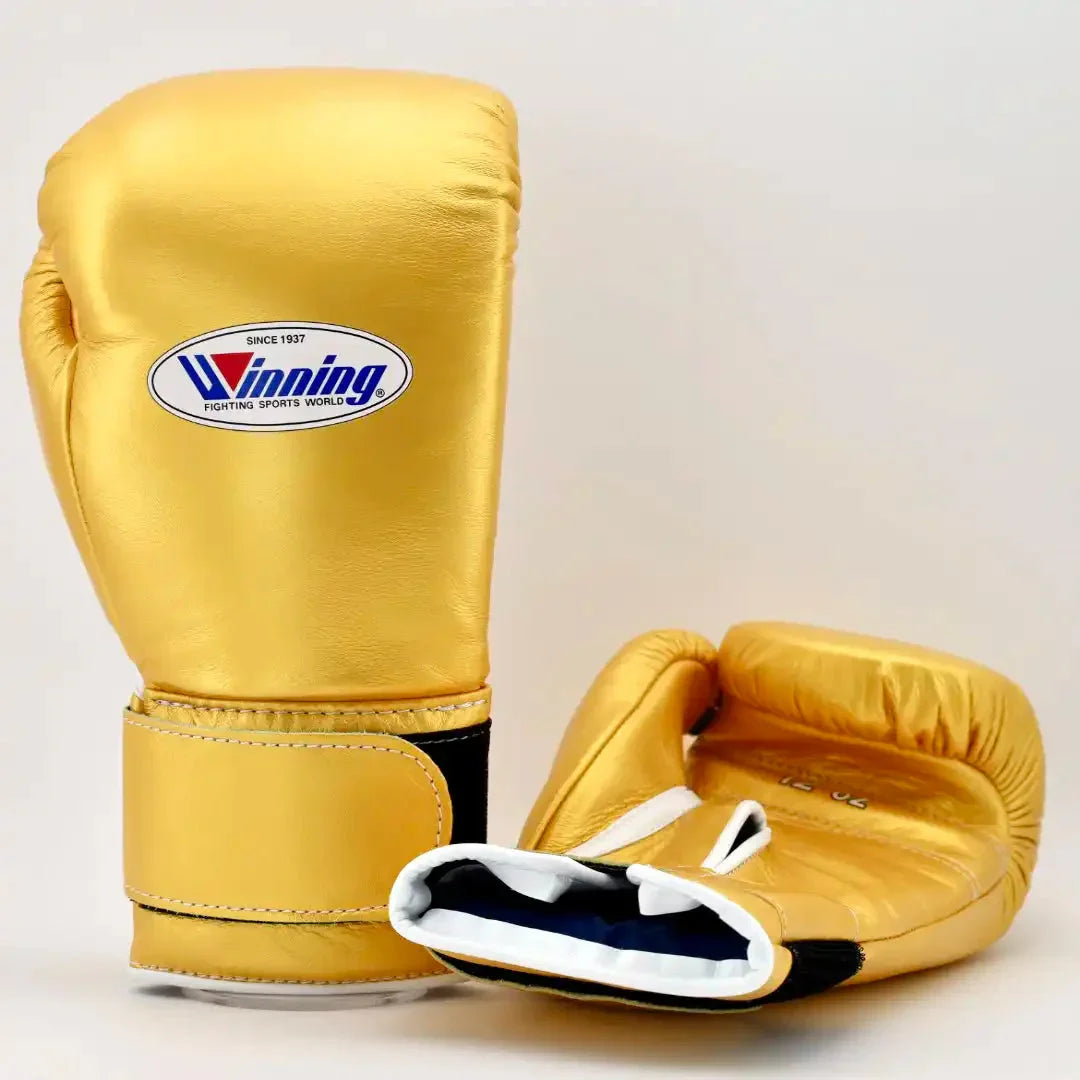Winning Gold Velcro Boxing Gloves Front Back View