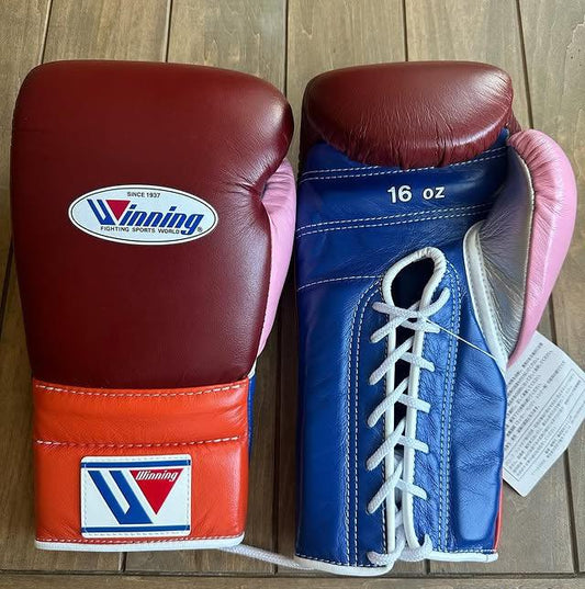 Image of Winning Maroon/Orange/Blue Boxing Gloves - Lace-Up