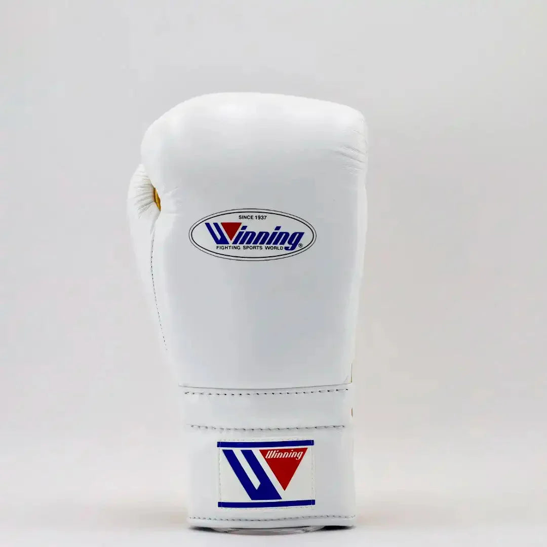 Winning White & Gold Boxing Gloves Front View