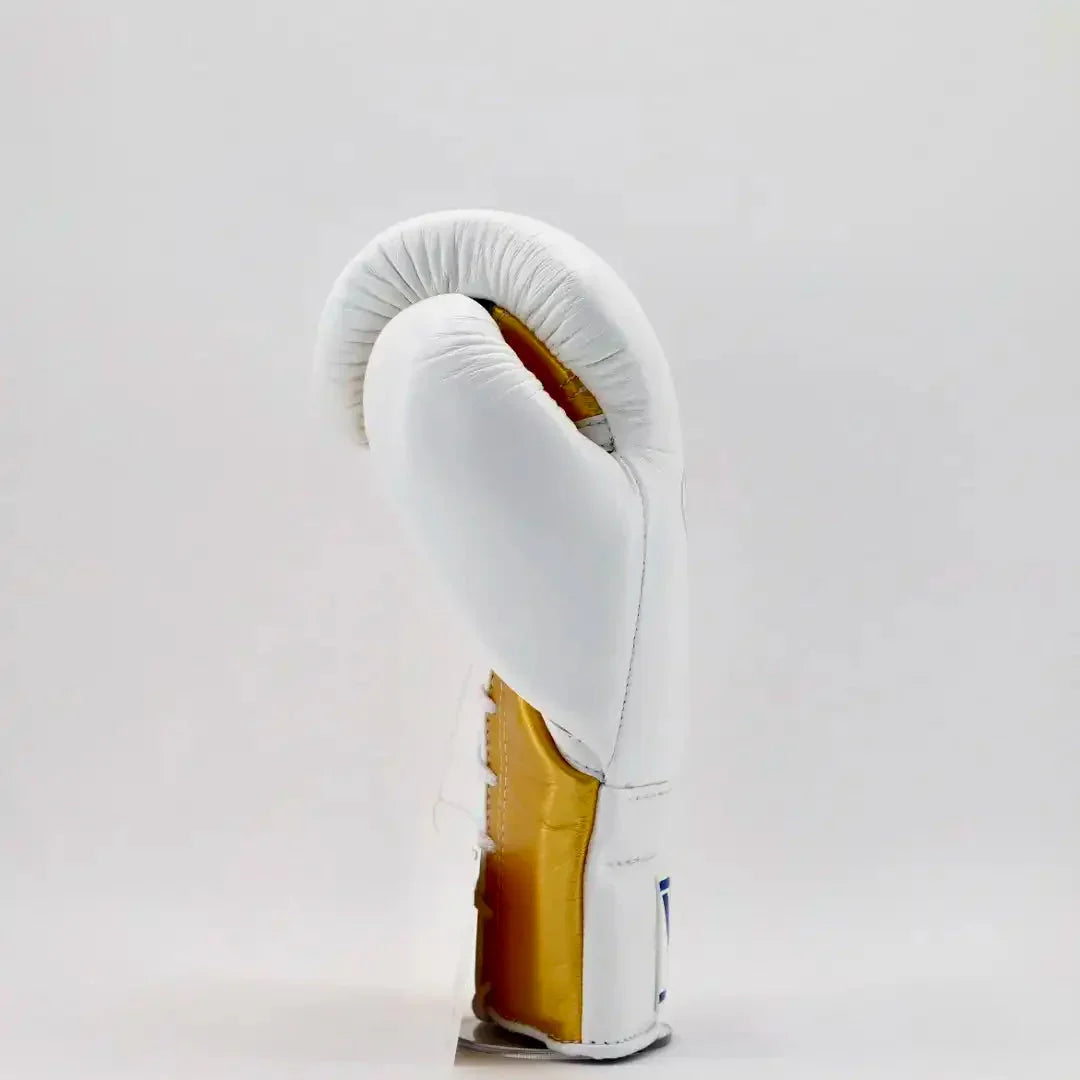 Winning White & Gold Boxing Gloves Side View