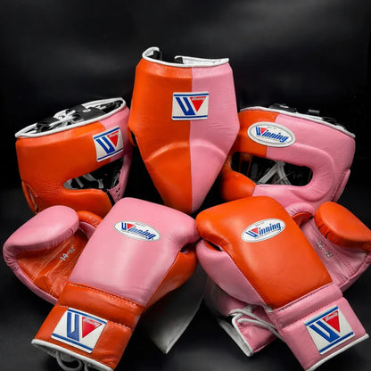 Winning Pink/Orange Boxing Set Headgear groin guard