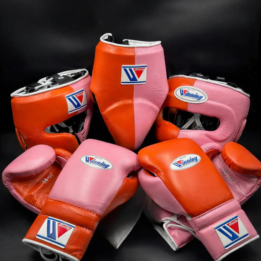Winning Pink/Orange Boxing Set Headgear groin guard