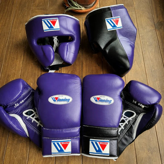 Winning Purple and Black Boxing Set with Headgear & Groin Guard