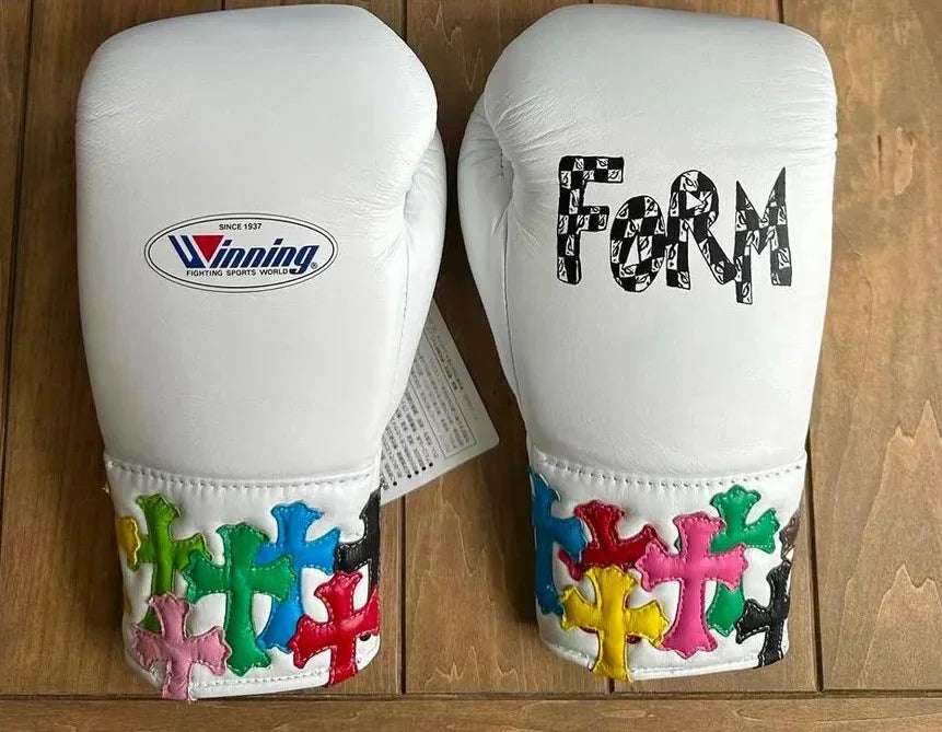 Winning Boxing Gloves | Chrome Heart Style Lace-Up | White