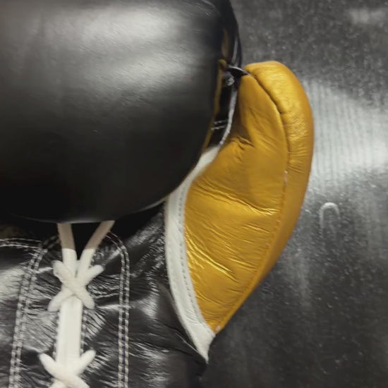 Winning Black & Gold Lace-Up Boxing Gloves