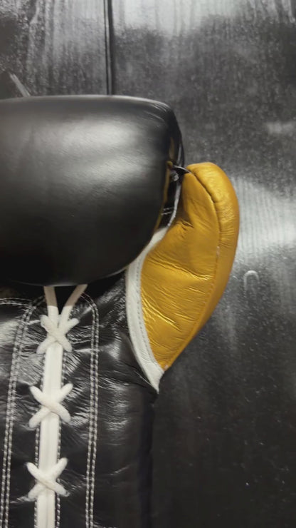 Winning Black & Gold Lace-Up Boxing Gloves