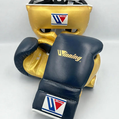 Winning Gold/Blue Complete Boxing Set with Cheek Protector Headgear & Groin Guard